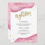 Pink Geode and Faux Gold Look | 18th Birthday Invitation<br><div class="desc">These elegant,  modern 18th birthday party invitations feature watercolor pink geode stones,  with faux gold look typography and splashes.</div>