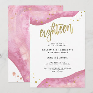 Pink Geode and Faux Gold Look 18th Birthday Invitation