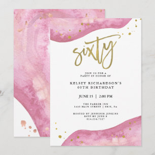 Pink Geode and Faux Gold Look 60th Birthday Invitation