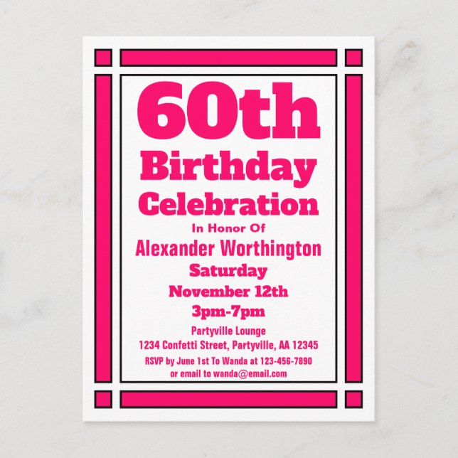 Pink Geometric 60th Birthday Invite Postcard (Front)
