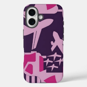 Pink Geometric Airplane Pattern Travel Lovers Case