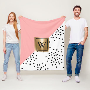 Pink Geometric and Polka Dots Fleece Blanket