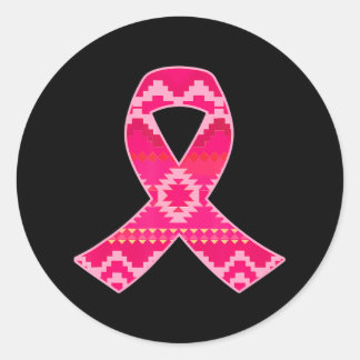 Pink Geometric Aztec Breast Cancer Awareness Classic Round Sticker