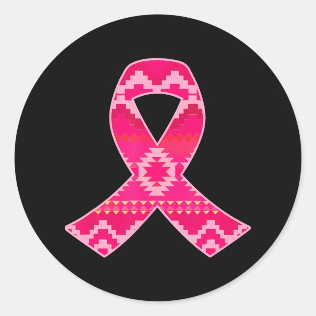 Pink Geometric Aztec Breast Cancer Awareness Classic Round Sticker (Front)