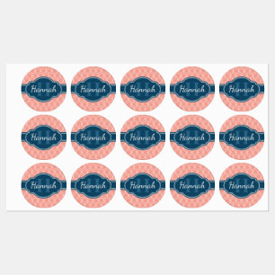 Pink Geometric Diamond Pattern Blue Monogram