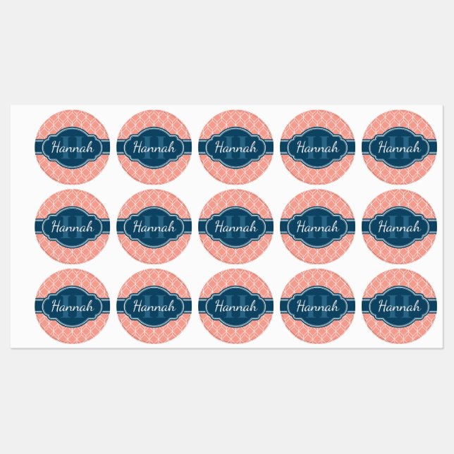 Pink Geometric Diamond Pattern Blue Monogram (Sheet)