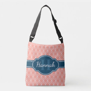 Pink Geometric Diamond Pattern Blue Monogram Crossbody Bag