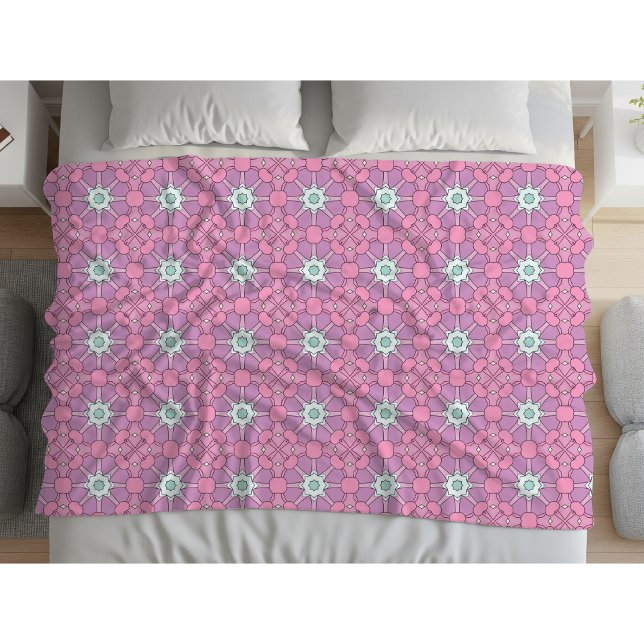 Pink geometric floral patterned  fleece blanket (Creator Uploaded)