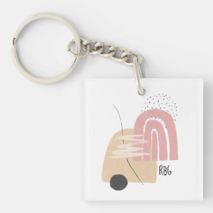Pink Geometric Pattern Monogram Design Keychain