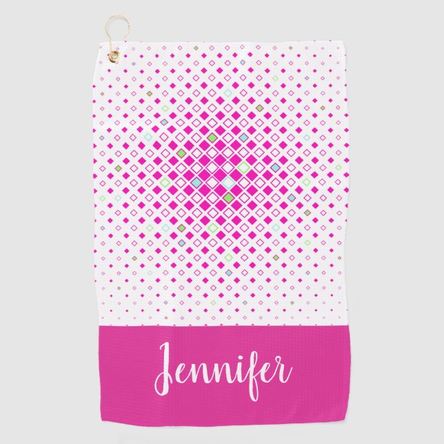 Pink Geometric Pattern Personalized Golf Towel (Front)