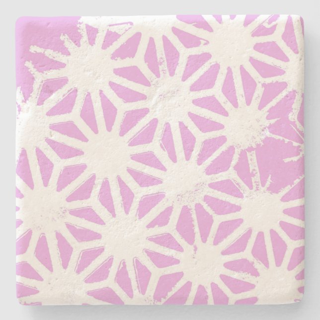 Pink geometric pattern stone coaster (Front)