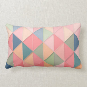 Pink, Geometric pattern, Triangles Lumbar Pillow