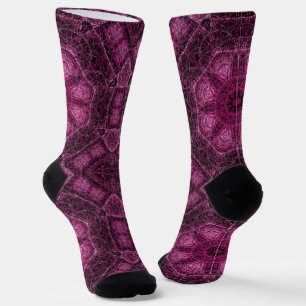 Pink Geometric Pattern with Floral Mandala Glow Socks