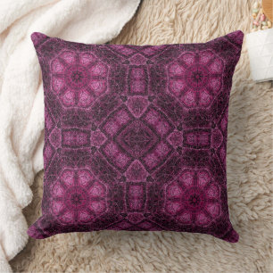 Pink Geometric Pattern with Floral Mandala Glow Throw Pillow