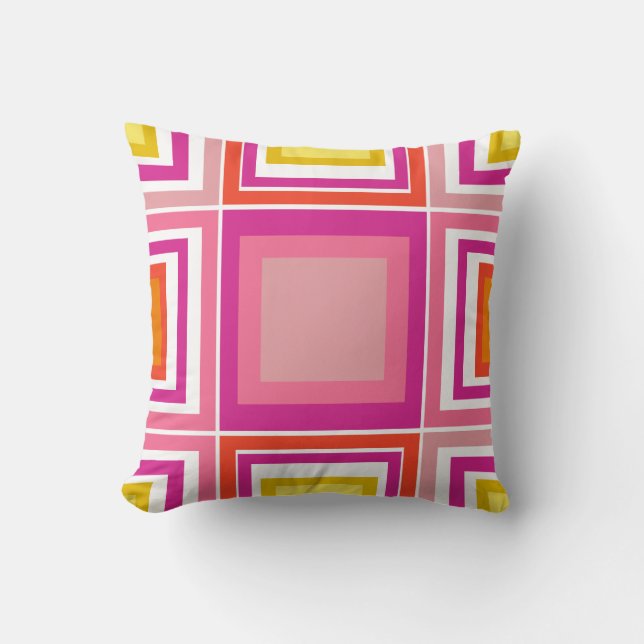 Pink geometric print retro throw pillow (Front)