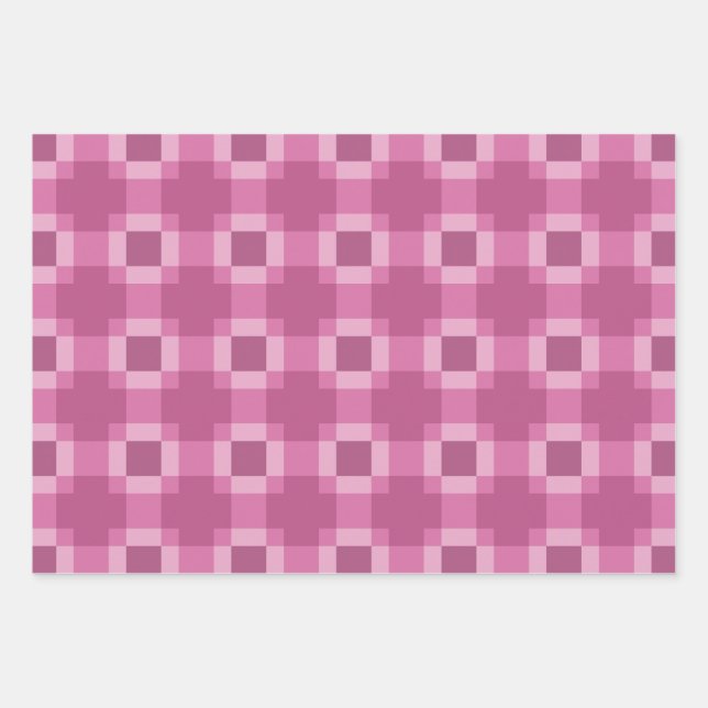 Pink Geometric Quilt Block Pattern Wrapping Paper Sheet (Front)