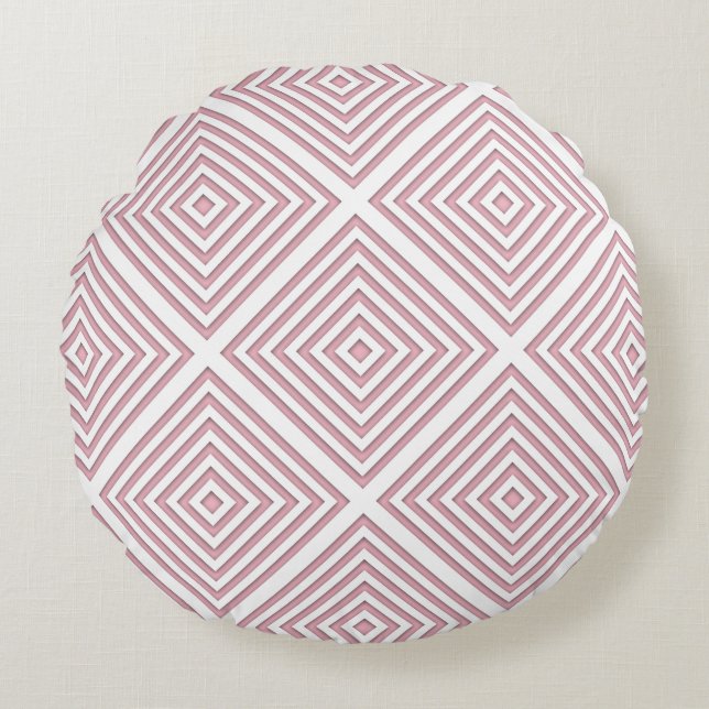 Pink Geometric Squares Round Pillow (Front)