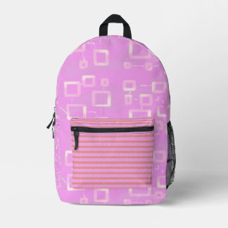 Pink Geometric Stripes Printed Backpack