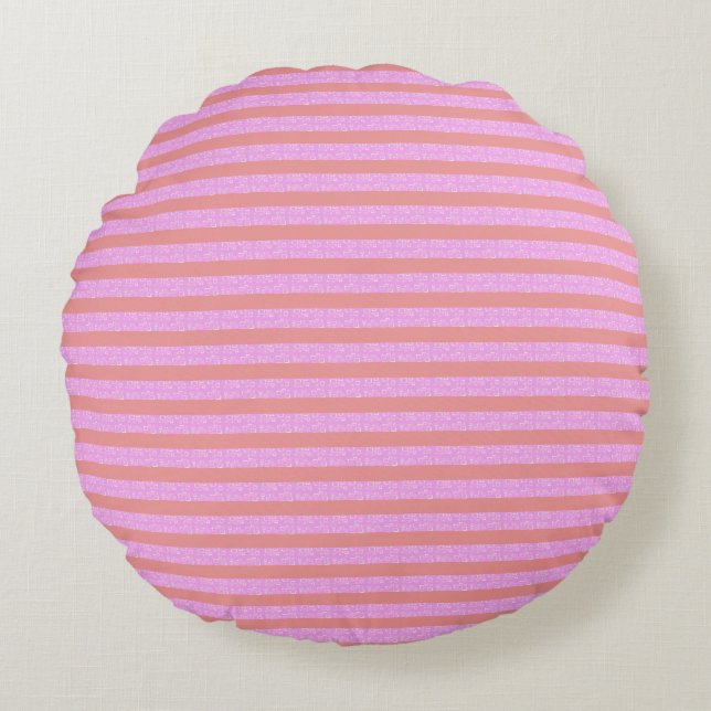 Pink Geometric Stripes  Round Pillow (Front)