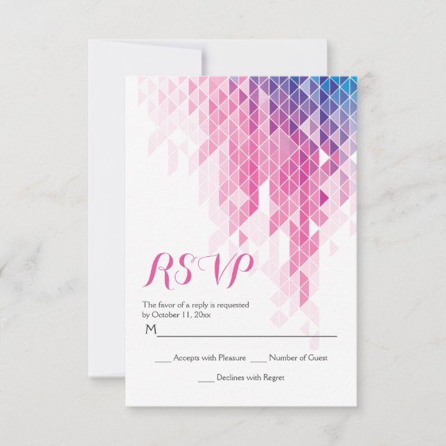 Pink geometric triangles modern wedding RSVP Card (Front)