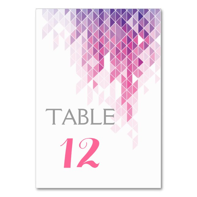 Pink geometric triangles wedding table number (Front)