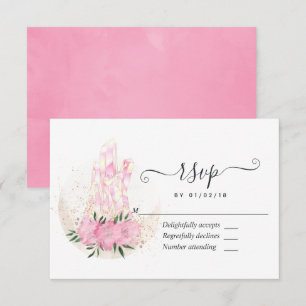 Pink Geometric Watercolor Crystals RSVP Card