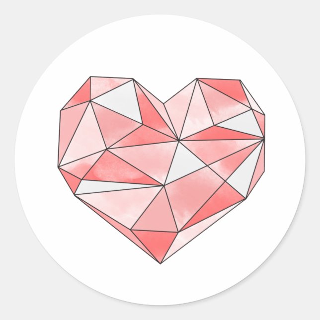 Pink Geometric Watercolor Heart Classic Round Sticker (Front)