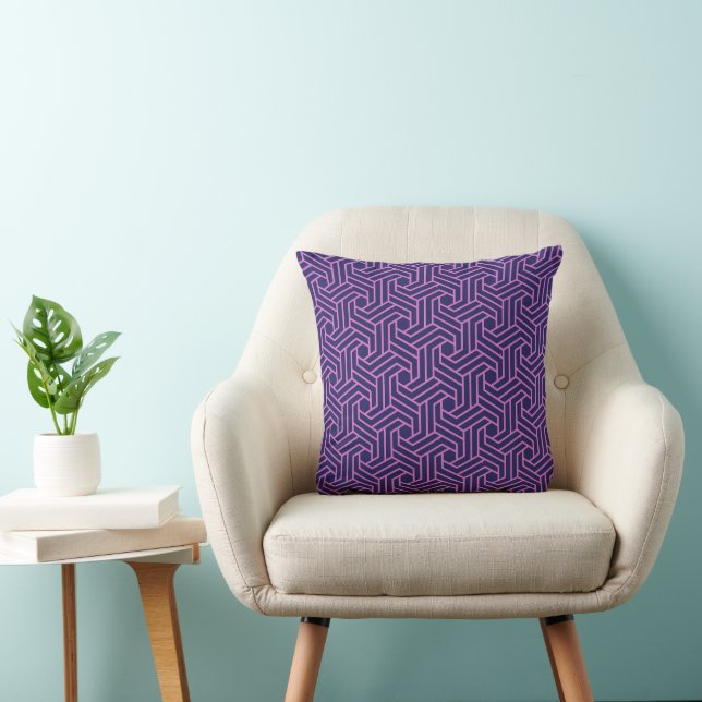 pink geometry abstract with purple background throw pillow (Chair)