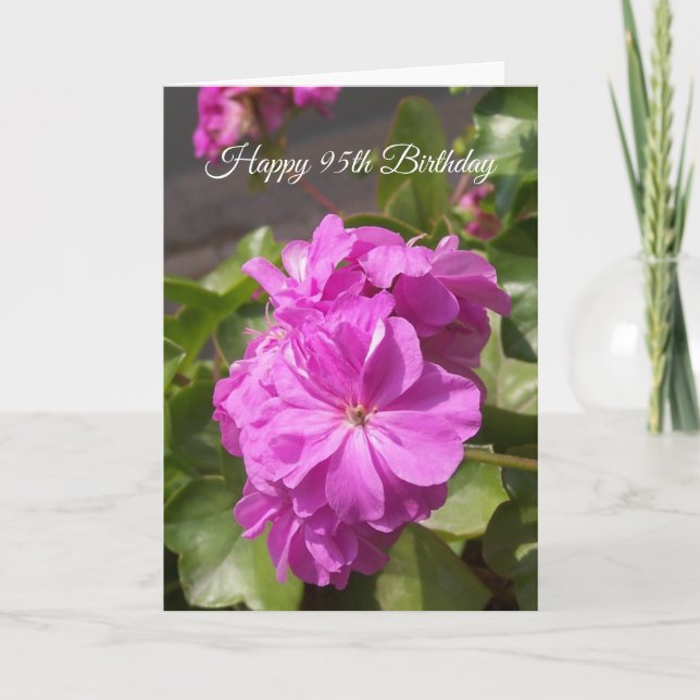 Pink Geranium 95th Birthday Card (Front)