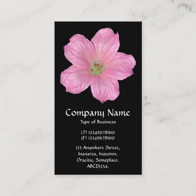 Pink Geranium - Black Business Card (Front)