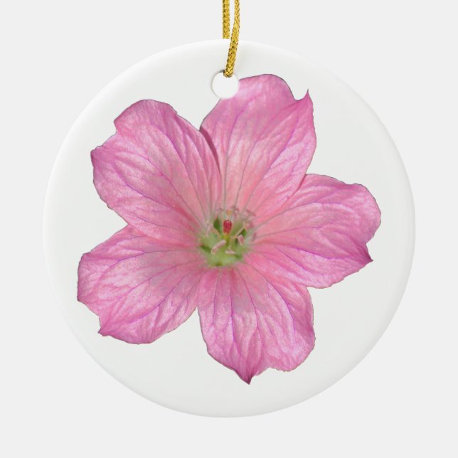 Pink Geranium Ceramic Ornament (Front)
