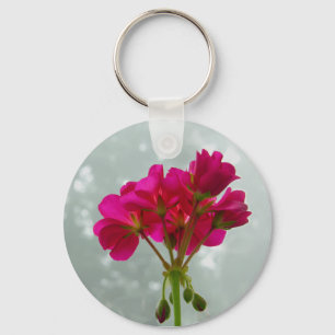 Pink Geranium Floral Photo Keychain