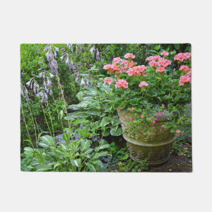 Pink geranium flower planter doormat