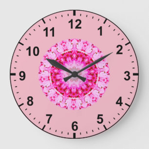 Pink Geranium Fractal Large Clock
