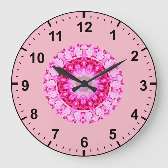 Pink Geranium Fractal Large Clock (Front)