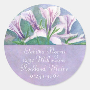 Pink Geranium Watercolor Flowers Return Address Classic Round Sticker
