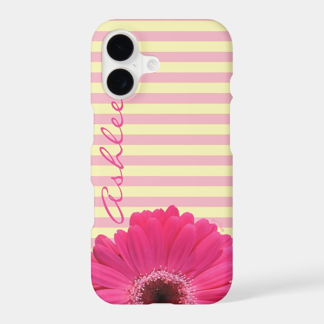 Pink Gerber Daisy And Stripes Add A Name (Back)