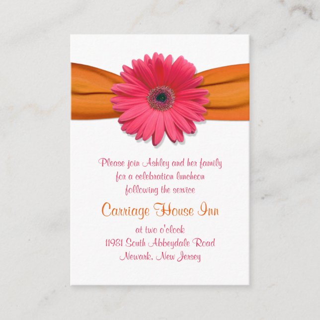 Pink Gerber Daisy Bat Mitzvah Reception Card (Front)