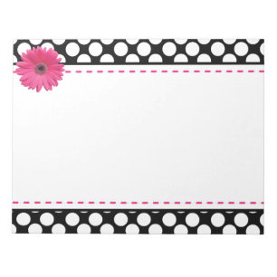 Pink gerber daisy black & white dot notepad