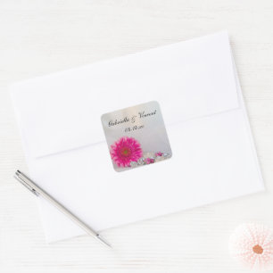Pink Gerber Daisy Buttons Wedding Envelope Seals