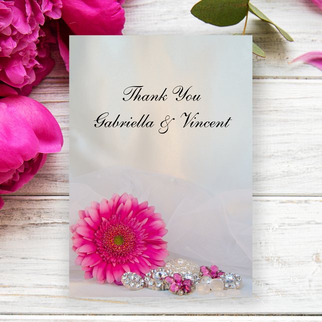 Pink Gerber Daisy Buttons Wedding Thank You Note Invitation (Creator Uploaded)