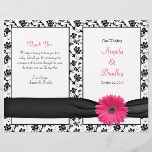 Pink Gerber Daisy Damask Floral Wedding Program