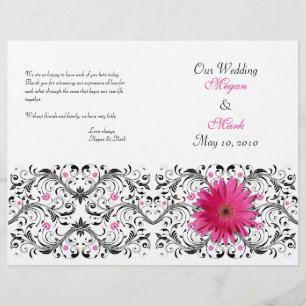 Pink Gerber Daisy Floral Wedding Program