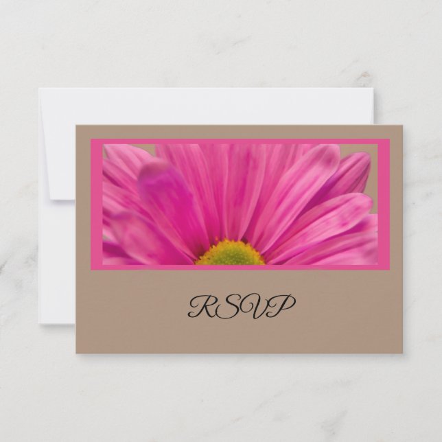 Pink Gerber Daisy Flower Wedding RSVP Card (Front)