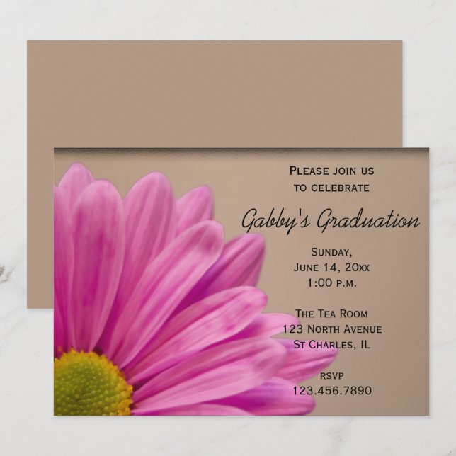 Pink Gerber Daisy Graduation Party Invitation (Front/Back)