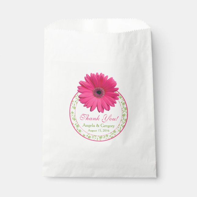 Pink Gerber Daisy Green Candy Buffet Wedding Favou Favour Bag (Front)