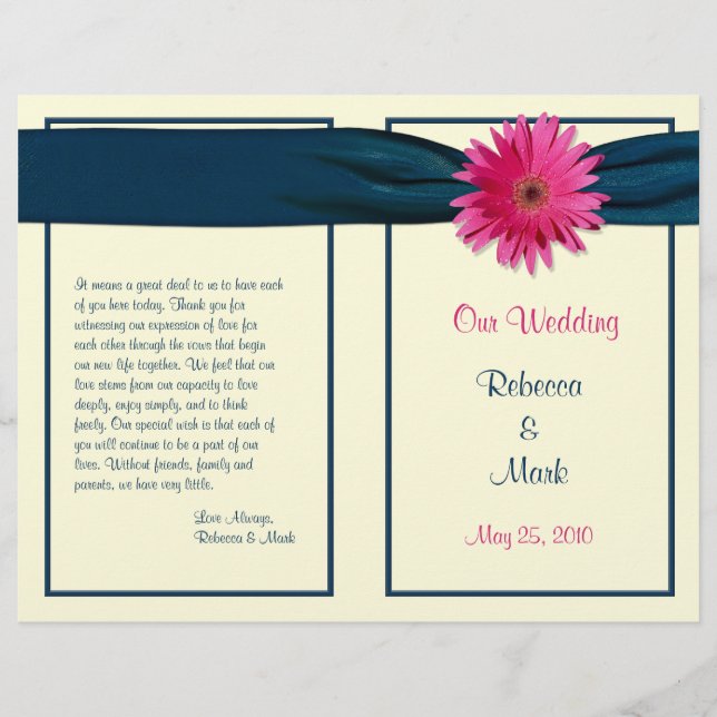 Pink Gerber Daisy Navy Programme de mariage au rub (Devant)