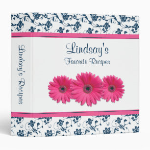 Pink Gerber Daisy Navy White Floral Recipe Binder