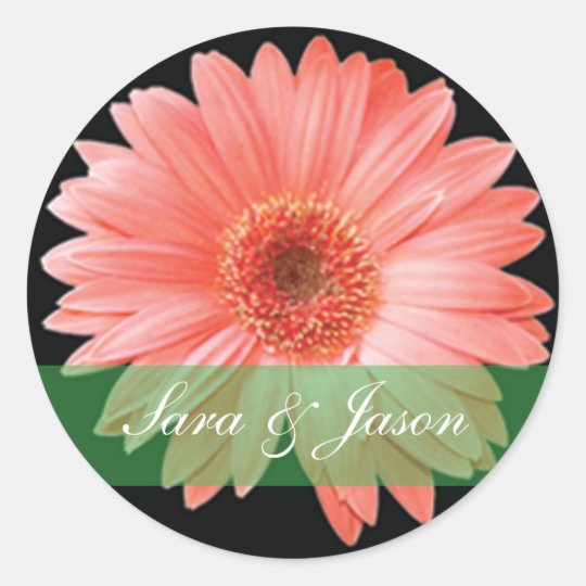 Pink Gerber Daisy on black wedding sticker