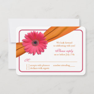 Pink Gerber Daisy Orange Ribbon Wedding RSVP Card